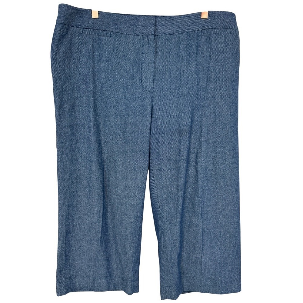 NWT Talbots Linen Cotton Cropped Wide Leg Pants Blue Size 16W Petite